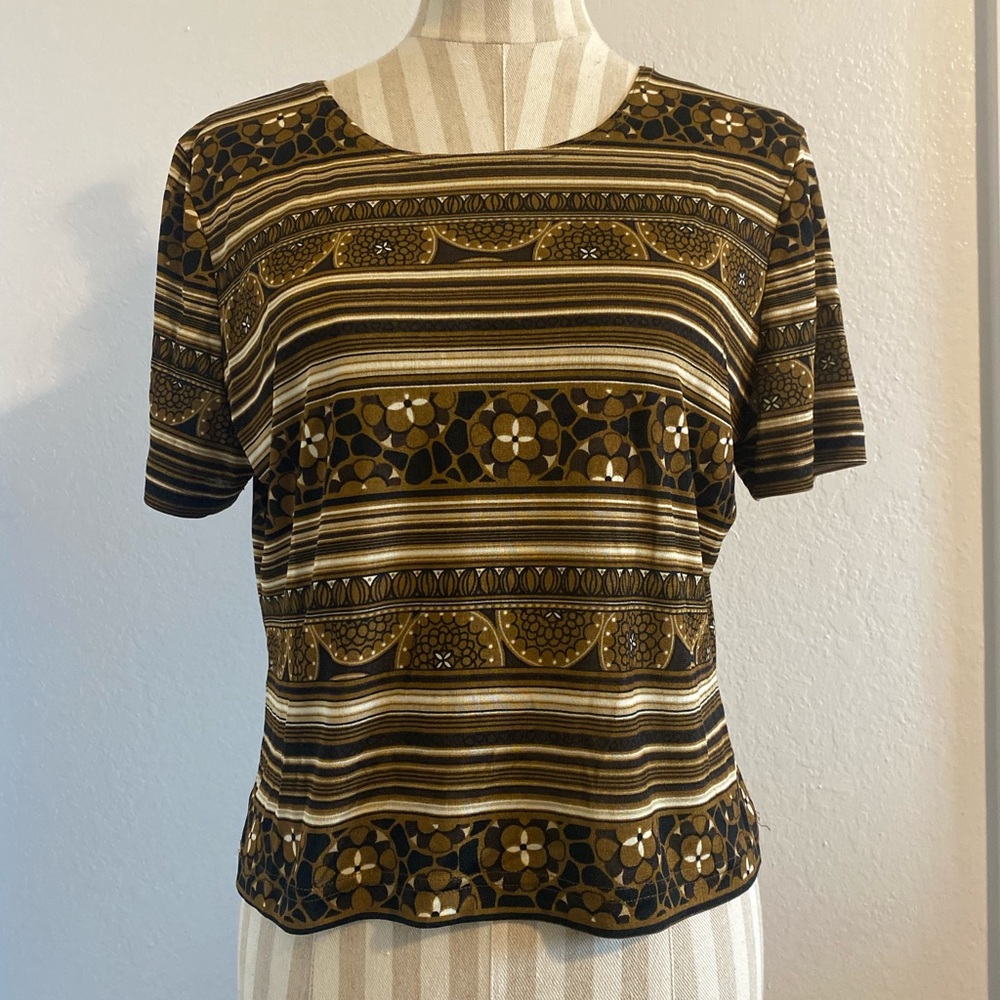 90s Vintage Striped Cropped Blouse Large